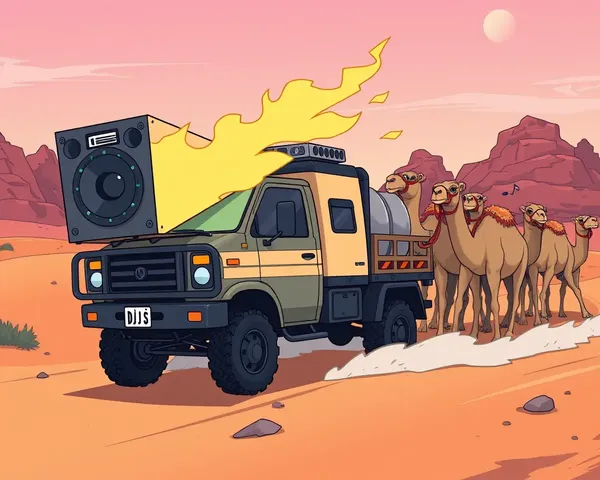 DJ Truck Party in Desert with Dancing Camels