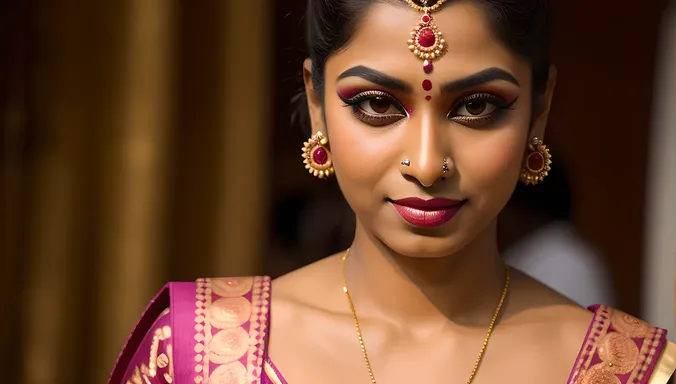 Dancer's Face Painted with Traditional Kerala Makeup Focuses