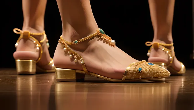 Dancer's Feet Adorned with Jewelry Move Swiftly