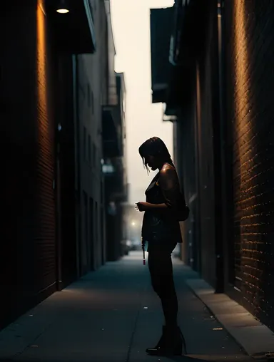 Dark Alley Smoking Girl's Mysterious Nighttime Scene