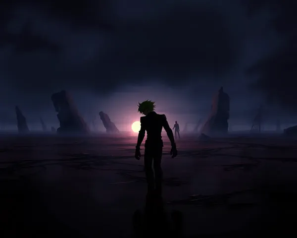 Dark Anime Fanart Wallpaper: Brooding Character in Wasteland