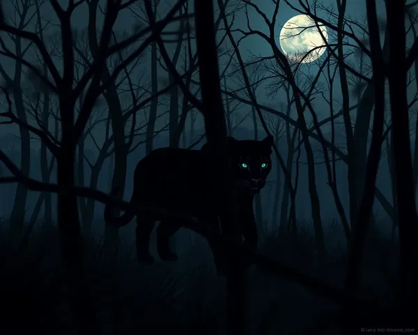 Dark Forest Lurking Black Panther's Glowing Eyes