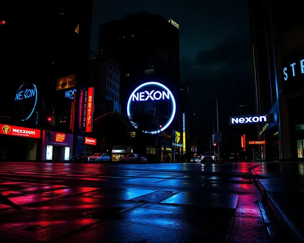Dark Gritty Cityscape with Nexon Logo at Night