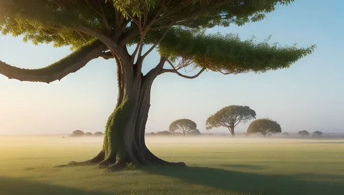 Datura Plant on Twisted Tree Branch in Fantasy Scene