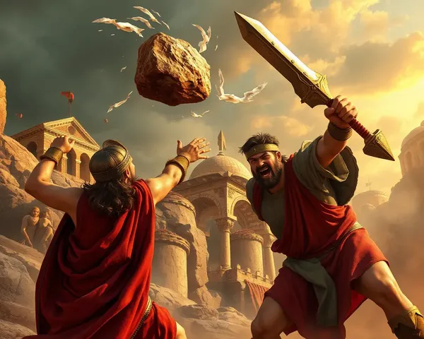 David's Stone Strikes Goliath in Epic Battle Scene