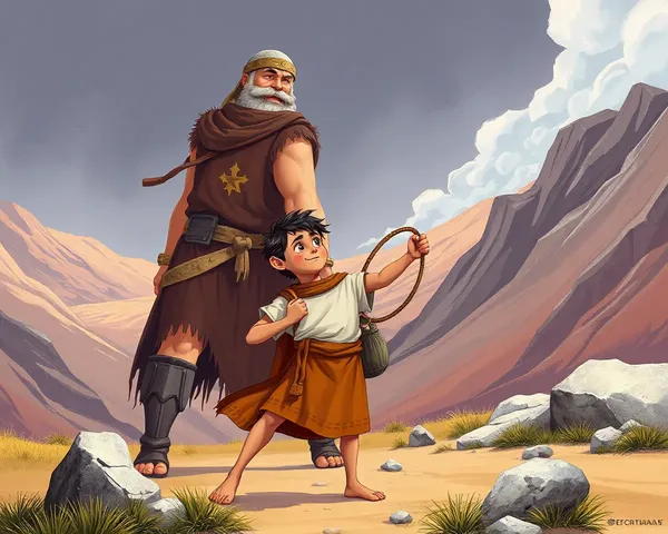 David Confronts Giant Goliath with Sling and Stone