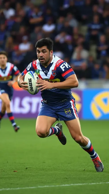 David Fifita Runs with the Ball in Newcastle Knights Jersey