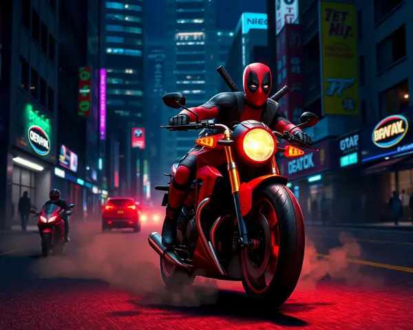 Deadpool 3D Wallpaper: Deadpool Rides 3D Motorcycle through Neon City Night
