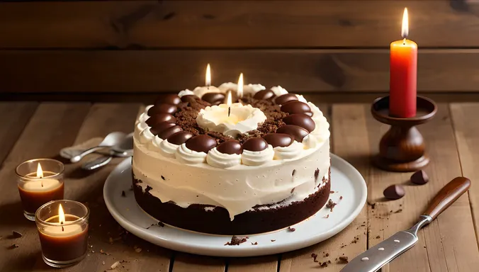 Decadent Black Forest Cake on Vintage Wooden Table