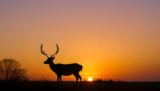 Deer Antlers Silhouetted Against Vibrant Sunset Sky