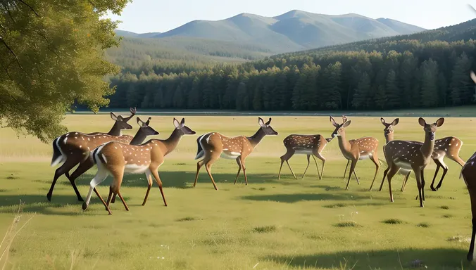 Deer Grazing in Meadow with Antlers Visible in Foreground