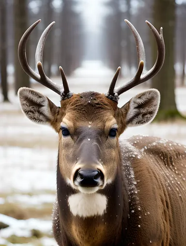 Deer in Snowy Forest with Frosty Antlers