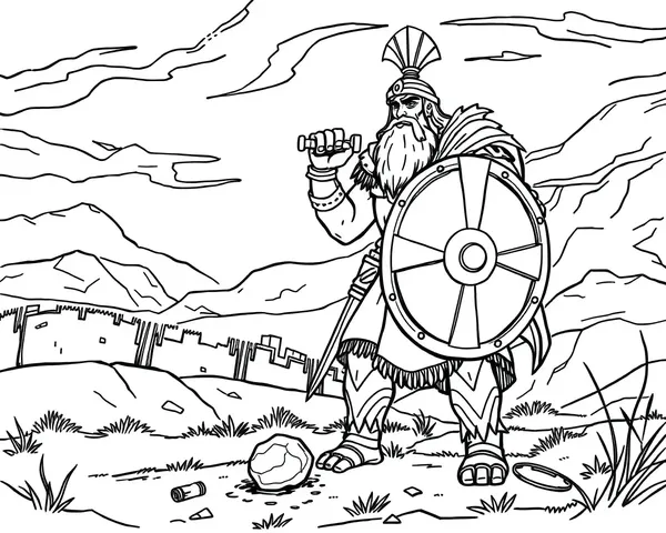 Defeated David Lays at Goliath's Feet Coloring Page