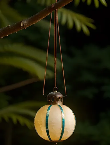 Delicate Asian Lantern Hanging from Tree Branch