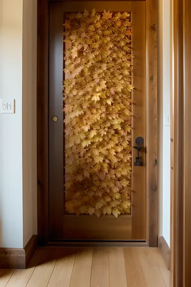 Delicate Autumn Leaves Adorn Rustic Wooden Door Aaaaa