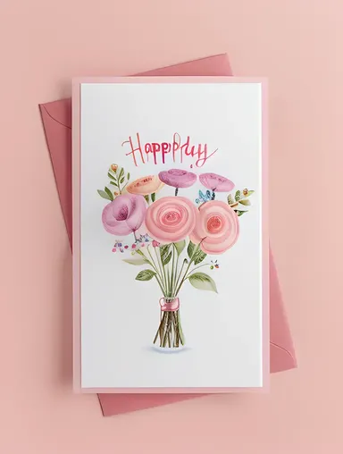 Delicate Hand-Drawn Birthday Card with Flowers and Message