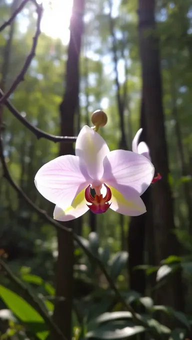 Delicate Orchid Blooms in Rainforest's Dappled Light