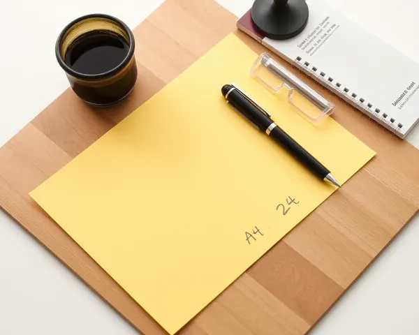 Desk with Yellow A4 Size Paper and Pen