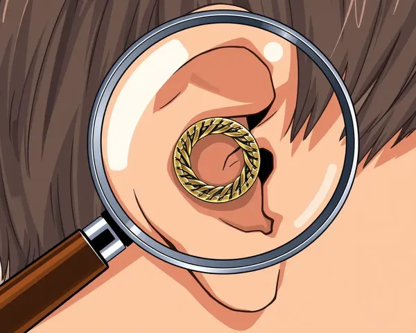Detailed Illustration of Boy's Ear Ring with Magnifying Glass