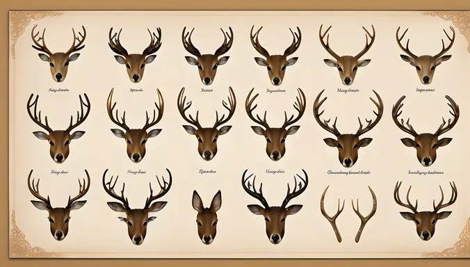Detailed Illustration of Deer Antlers with Shapes, Sizes, and Textures