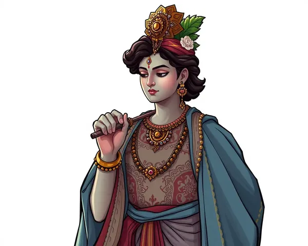 Detailed Illustration of Krishna's Intricately Designed Dress