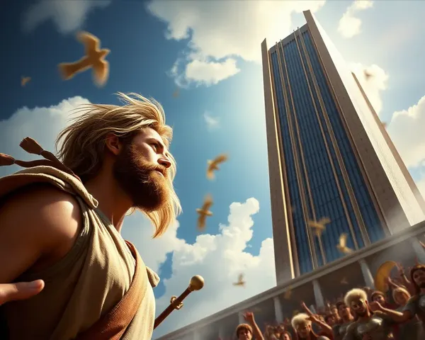 Determined David Approaches Giant Goliath for Battle
