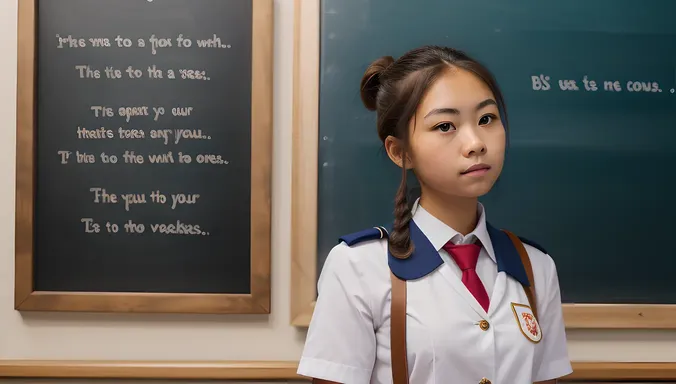 Determined School Girl with Chalk in Uniform