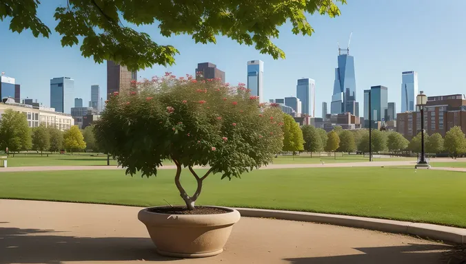 Dicot Plant Growing in City Park Urban Landscape Photograph