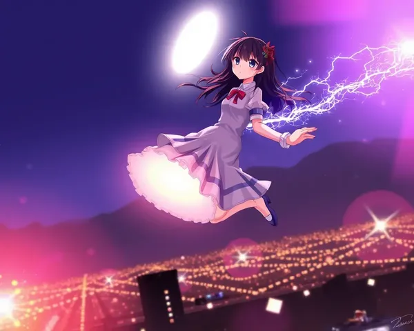 Digital Art Girl Floating in Mid-Air with Cityscape