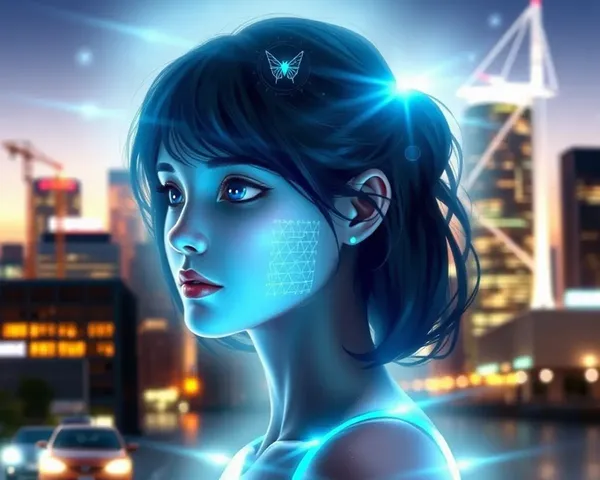 Digital Art Girl with Digital Avatar and Cityscape