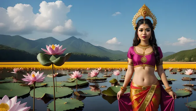 Digital Art Piece Depicts Kaliamman on Lotus Flower