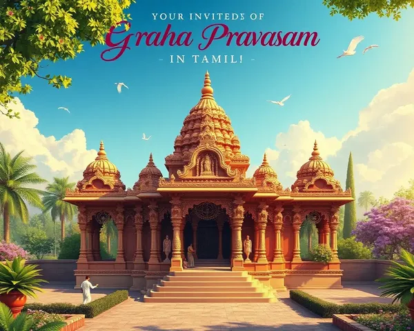 Digital Hindu Temple Illustration for Graha Pravesam Invitation in Tamil