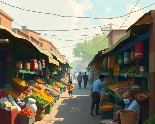 Digital Painting of Pital Bartan Marketplace with Local Delicacies PNG