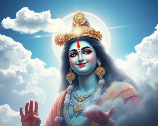 Divine Form of Lord Krishna in Serene Blue Sky