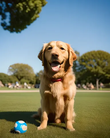 Dog Enjoys Fetching Ball in Sunny Park Afternoon