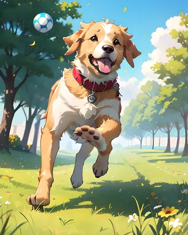 Dog Enjoys Sunny Day in Lush Green Meadow