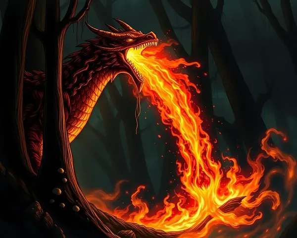 Dragon's Fiery Breath Illuminates Mysterious Dark Forest