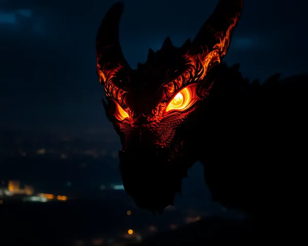 Dragon's Glowing Eyes Watch Over City at Night