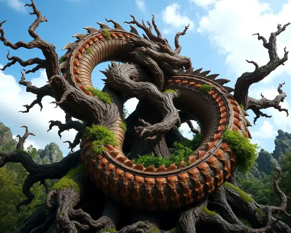 Dragon's Massive Body Coils Around Ancient Tree with Vines