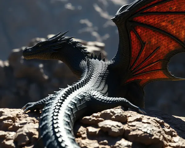Dragon's Scales Glisten in Sunlight on Rocky Outcropping