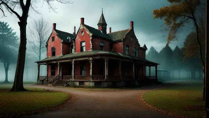 Dramatic Abandoned Hostel Background with Old Asylum or Haunted Mansion
