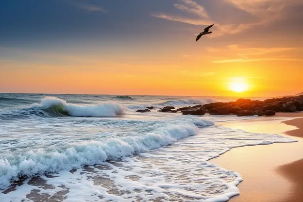 Dramatic Beach Landscape at High Tide Sunset