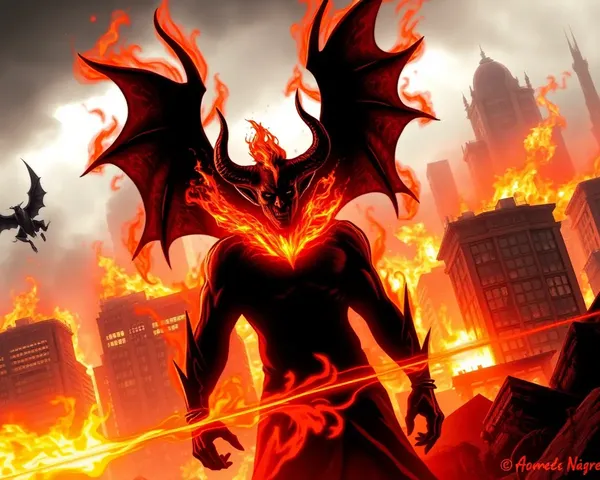Dramatic Black Devil in Burning City with Apocalyptic Scene Wallpaper