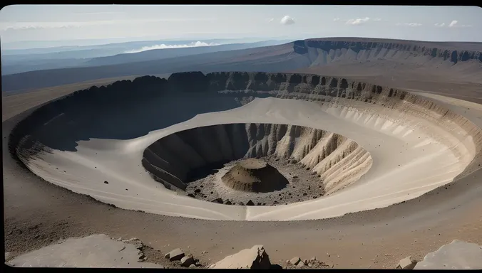 Dramatic Black-and-White Extinct Volcano Crater with Ash and Mist