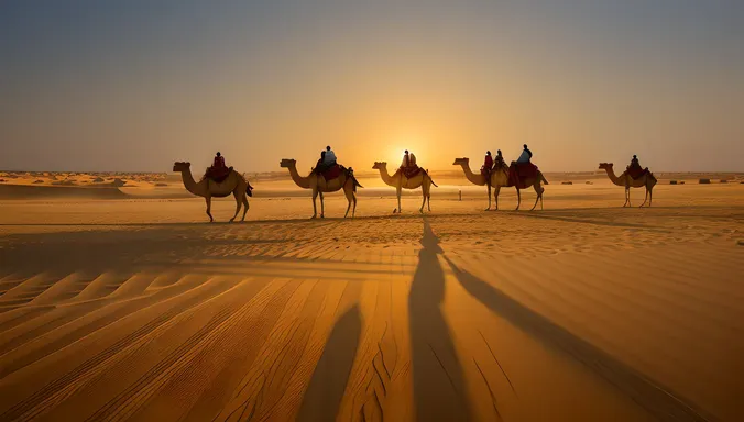 Dramatic Camel Safari at Sunset in Jaisalmer Desert