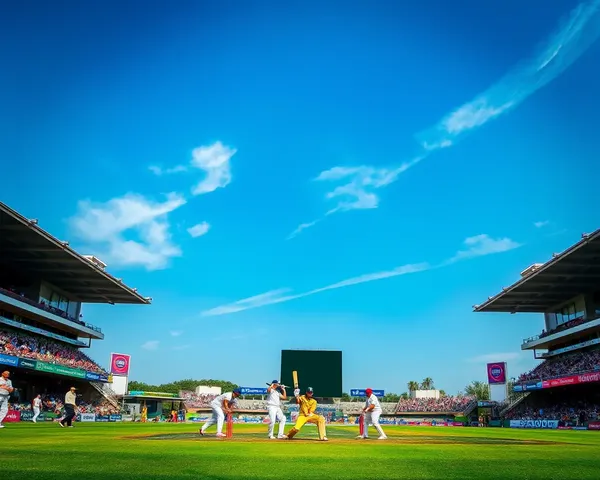 Dramatic Cricket Match in Progress with Blue Sky