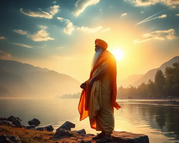 Dramatic Depiction of Guru Nanak Dev Ji by River Beas PNG Image