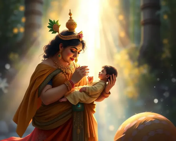 Dramatic Depiction of Lord Krishna's Birth with Radiant Light