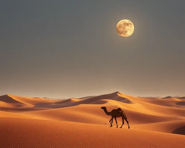 Dramatic Desert Landscape with Sand Dunes and Full Moon Background