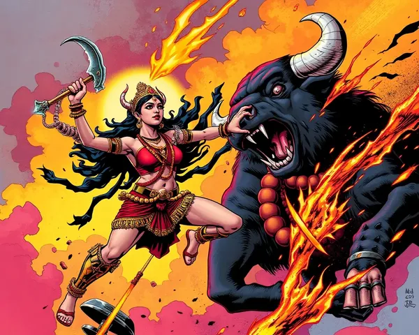 Dramatic Durga Battling Mahishasura Illustration for Comic Book